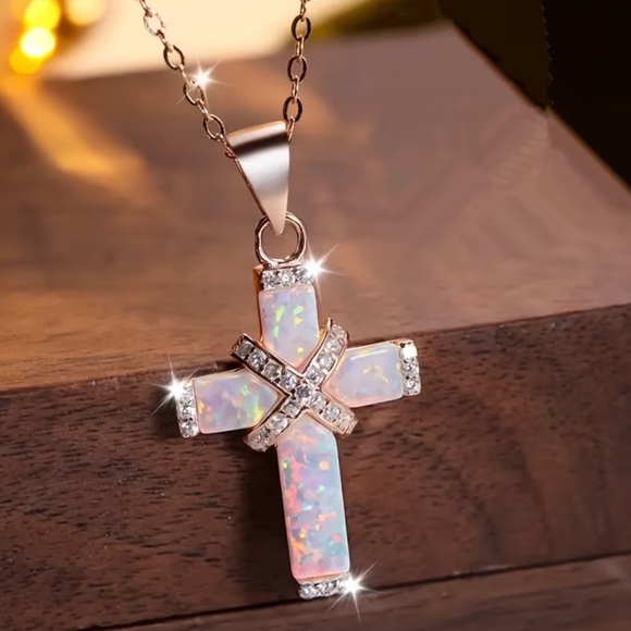 Opal Cross Pendant Necklace - Picture 12 of 12